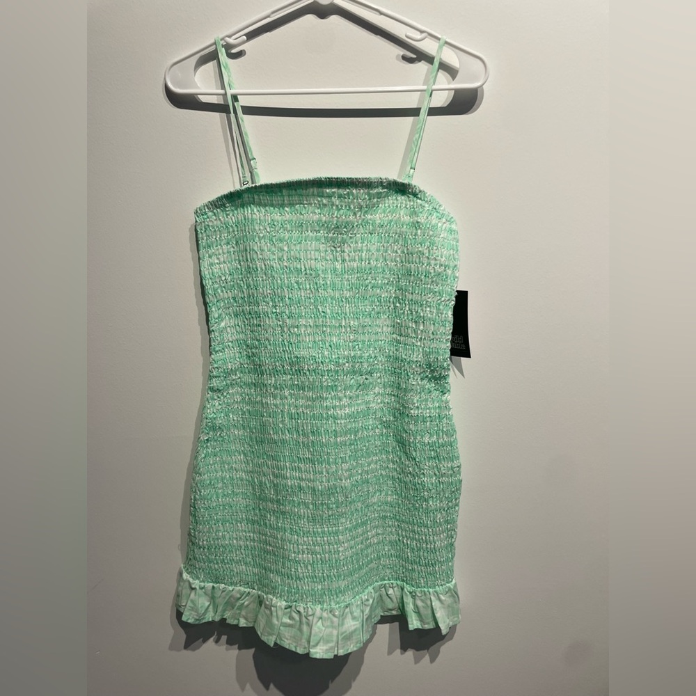 Wild Fable Women's Smocked Bodycon Mini Tube Dress Mint Green Plaid Medium NWT